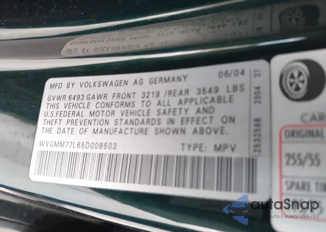 2005 Volkswagen Touareg V8 z USA, uszkodzony, nr VIN WVGMM77L65D008503